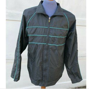 Brooks Sport Grey Windbreaker Jacket with Teal Trim Lightweight Coat Vintage 90s